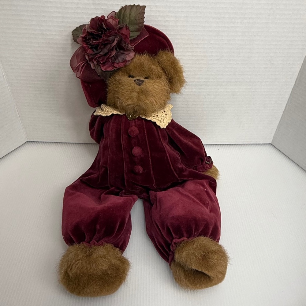 The Bearington Collection 13" Vanessa Victorian Plush Teddy Bear Burgundy Floral